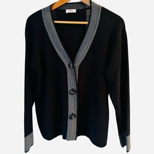 LE MAGLI DE ROSIE  Navy Cardigan Made In Italy  Grandpa Core V-neck  Womens Med